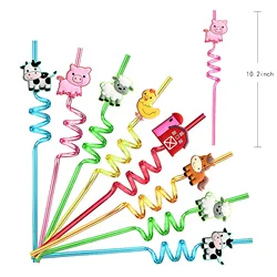 6/12pcs Farm Animal Reusable Drinking Straws Party Supplies Chicken Sheep Horse Cow Pig for Barnyard Farm Birthday Party Decorat