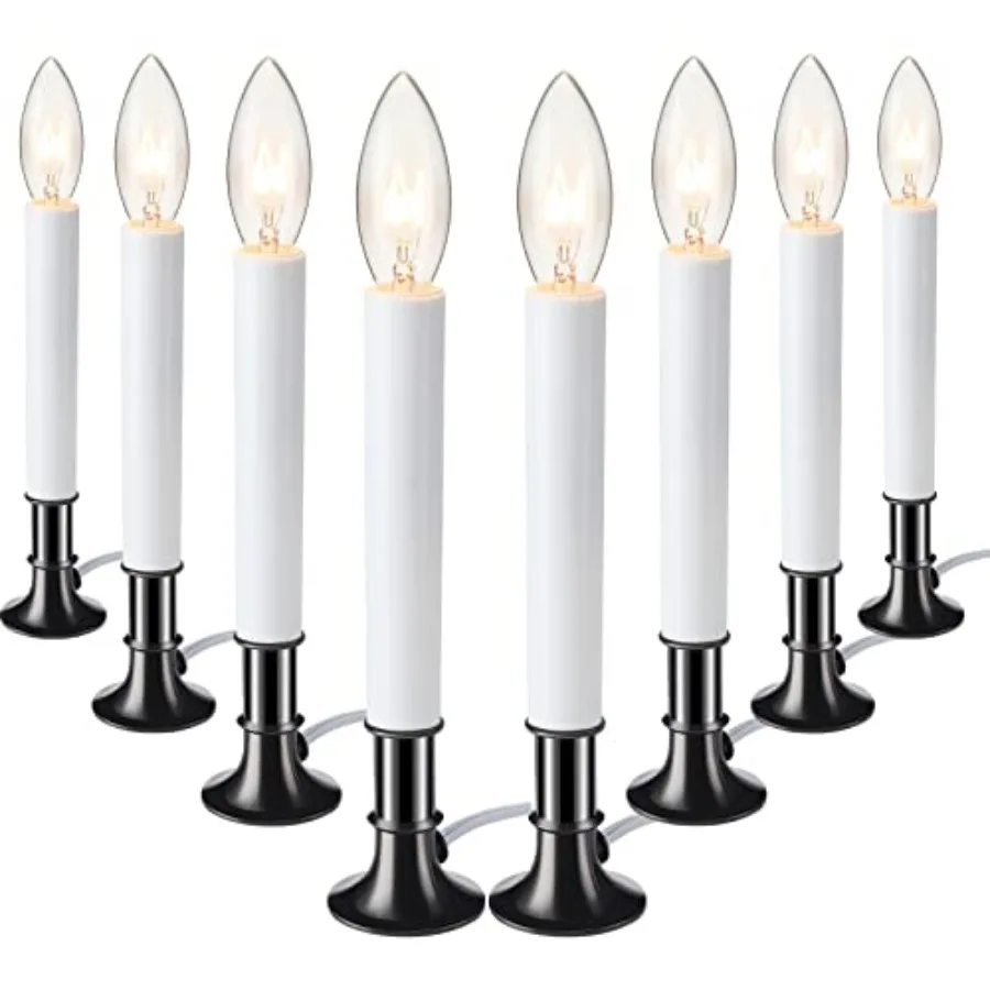 

8 Pieces Electric Window Candle with Pewter Plated Base Window Candle Light Sensor Turns with Automatic On/Off for Home Christm