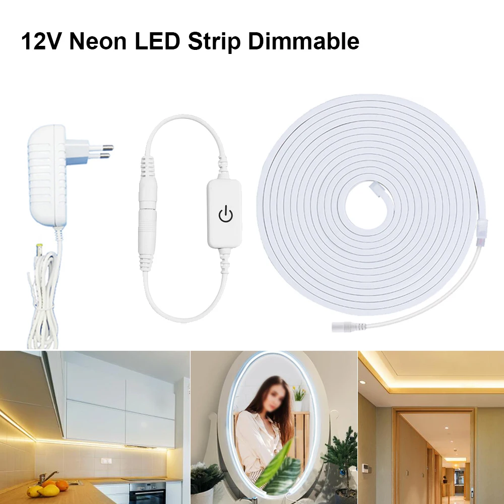 

12V Neon LED Strip 1m 2m 3m 4m 5m Waterproof Flexible Silicone Touch Dimmable Control Lamp Warmwhite white 3000-6500K Decor Room