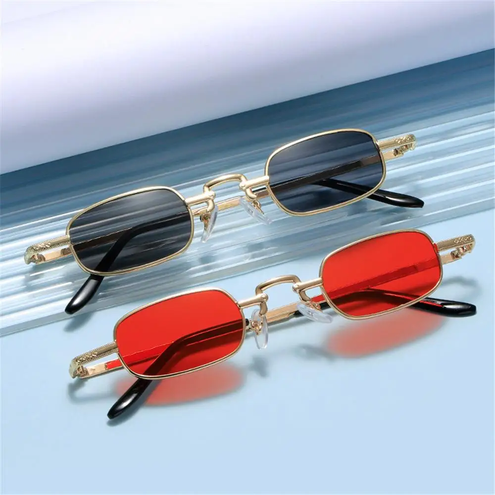 Women Candy Color Metal Frame Punk Sun Glasses Small Rectangle Sunglasses UV400 Protection Shades