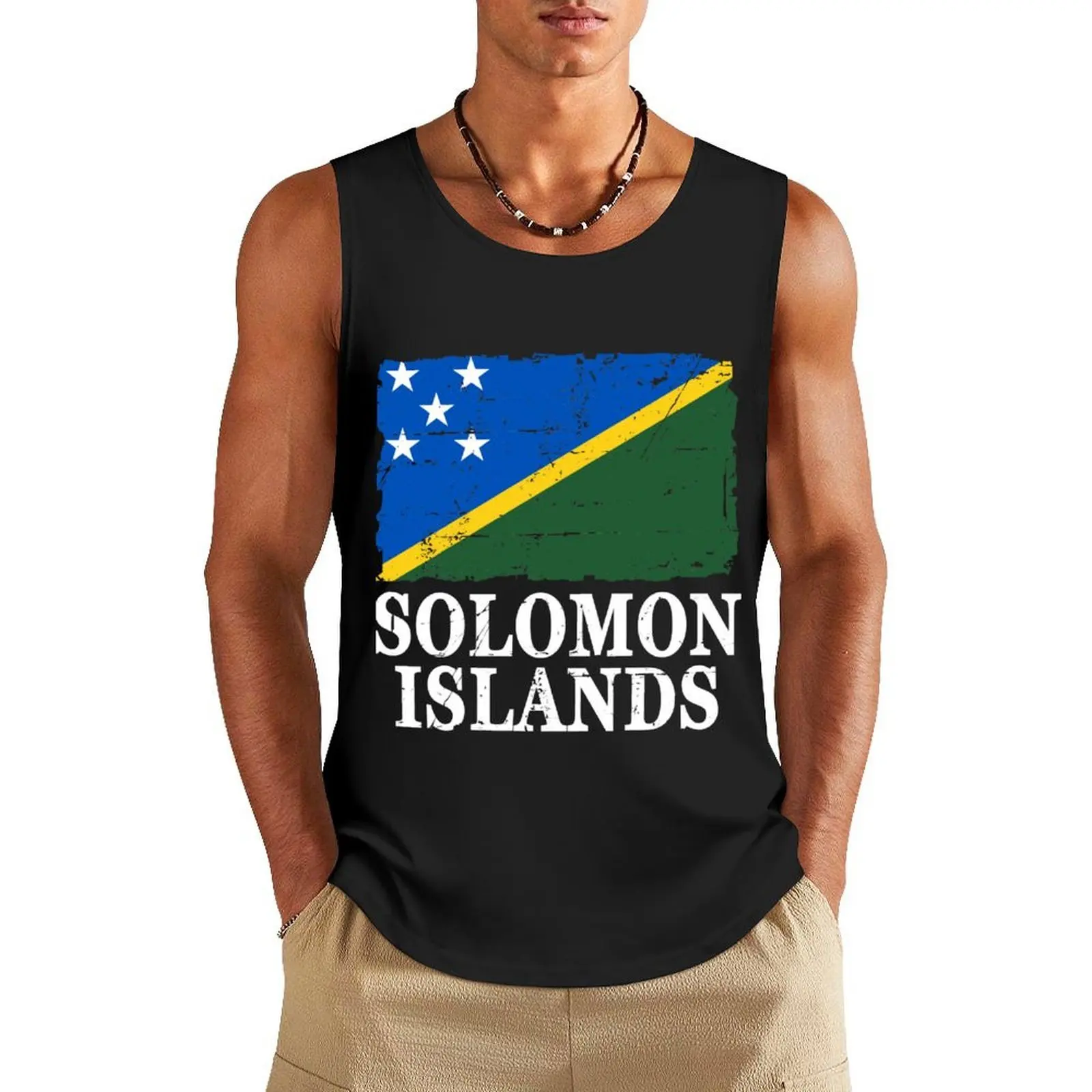 

Flag of Solomon Islands- Vintage Look - Banner Tank Top summer Men's singlets t shirt
