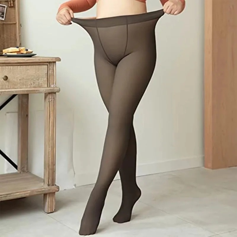 Plus Size Women's Fleece Warm Winter Tights Leggings Thick Fleece Panty Fake Translucent Pantyhose Thermal Stockings Woman