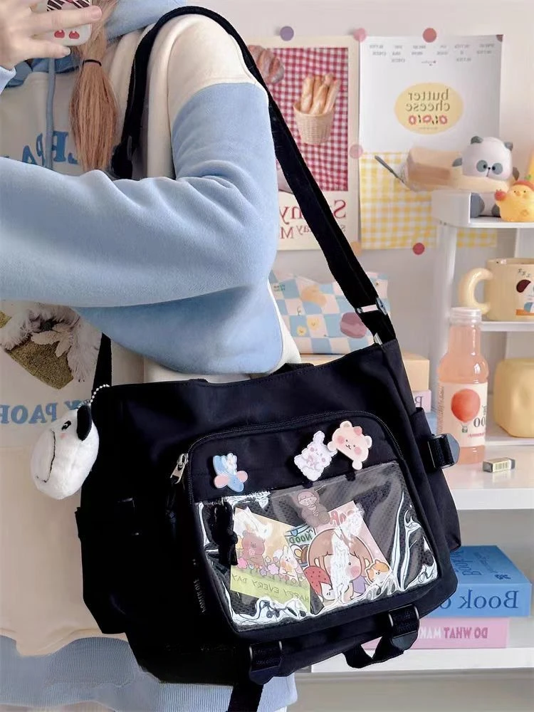 Kawaii japońskie uczennice Itabag nowe Y2K małe nylonowe torby Crossbody kobiety przezroczysta kieszeń Ita torba torebki i portmonetki