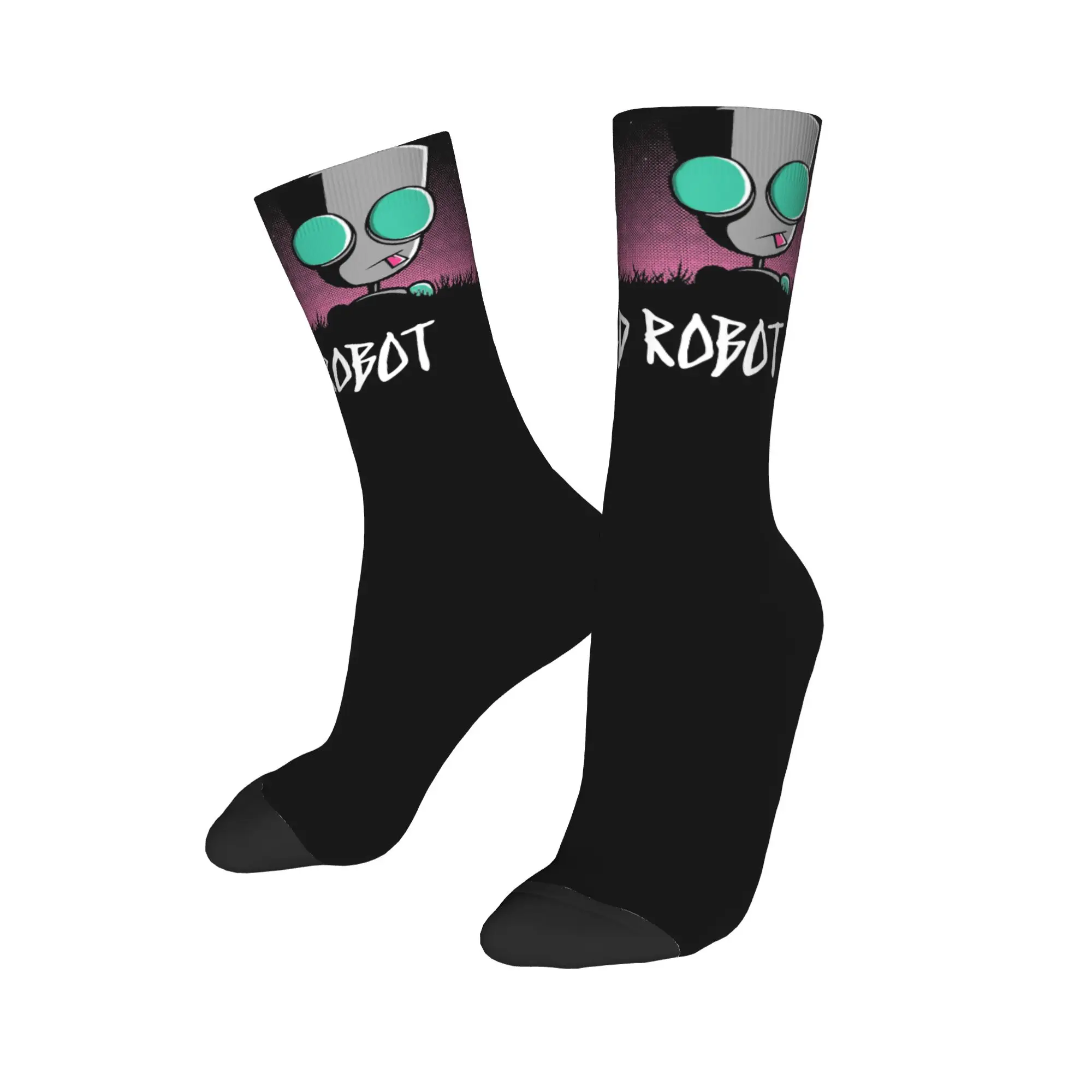 Cool Invaders Zims  Basketball Socks Mad Robot Polyester Crew Socks for Unisex Breathable,