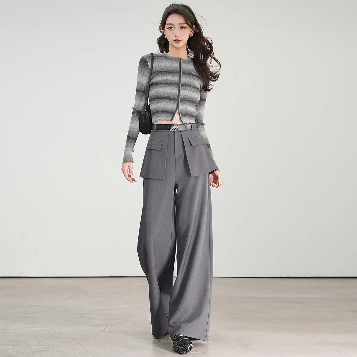 LOUISYAO Layered Fake Two Piece Suit Pants Women 2026 Spring Autumn Stylish Minimalist Non Stretchy Casual Long Bottoms