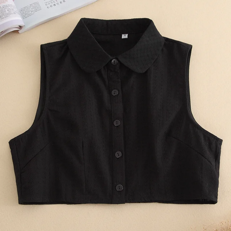 Fake Versatile Autumn Winter Spring Pure Breathable Fit Cotton Linen Ruffled Edge Round Neck Korean Version