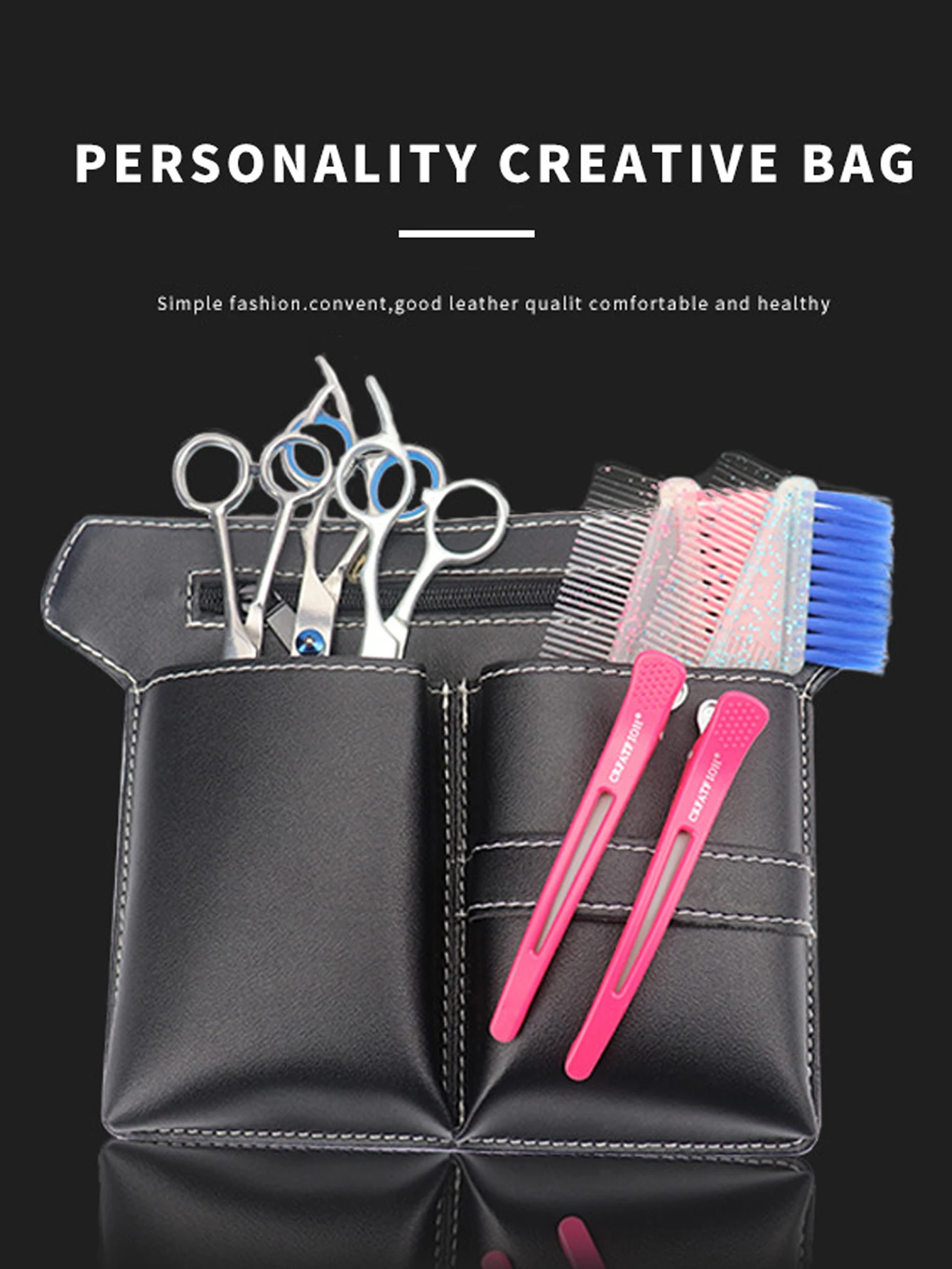 1pcs of salon hair styling tools, scissors comb , large capacity hair clipper comb PU bag with bag Special for real hair wigs image 4