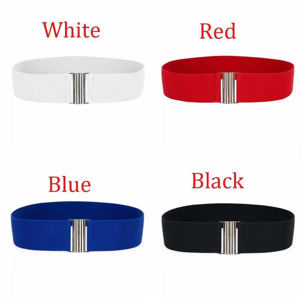 เข็มขัดรัดเอวผ้ายืดทรงกว้างมีหัวเข็มขัดสีเงินแฟชั่นสำหรับผู้หญิง