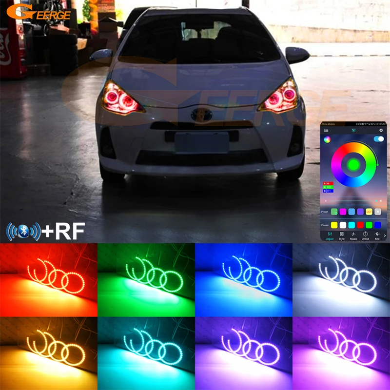 

Для Toyota Prius C Aqua 2011 2012 2013 2014 RF Remote Bluetooth APP Ультра яркий многоцветный RGB светодиодный комплект Angel Eyes Halo Rings