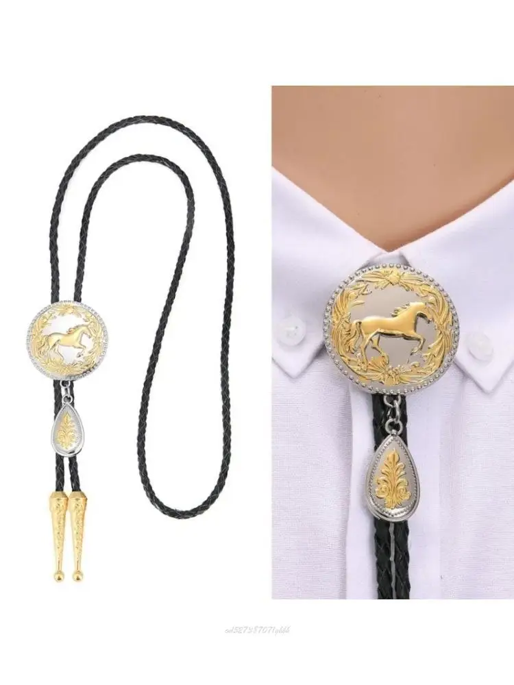x5xa-western-metal-horse-e-drop-ciondolo-bolo-tie-cowboy-trecce-cravatta-in-cordoncino-cuoio