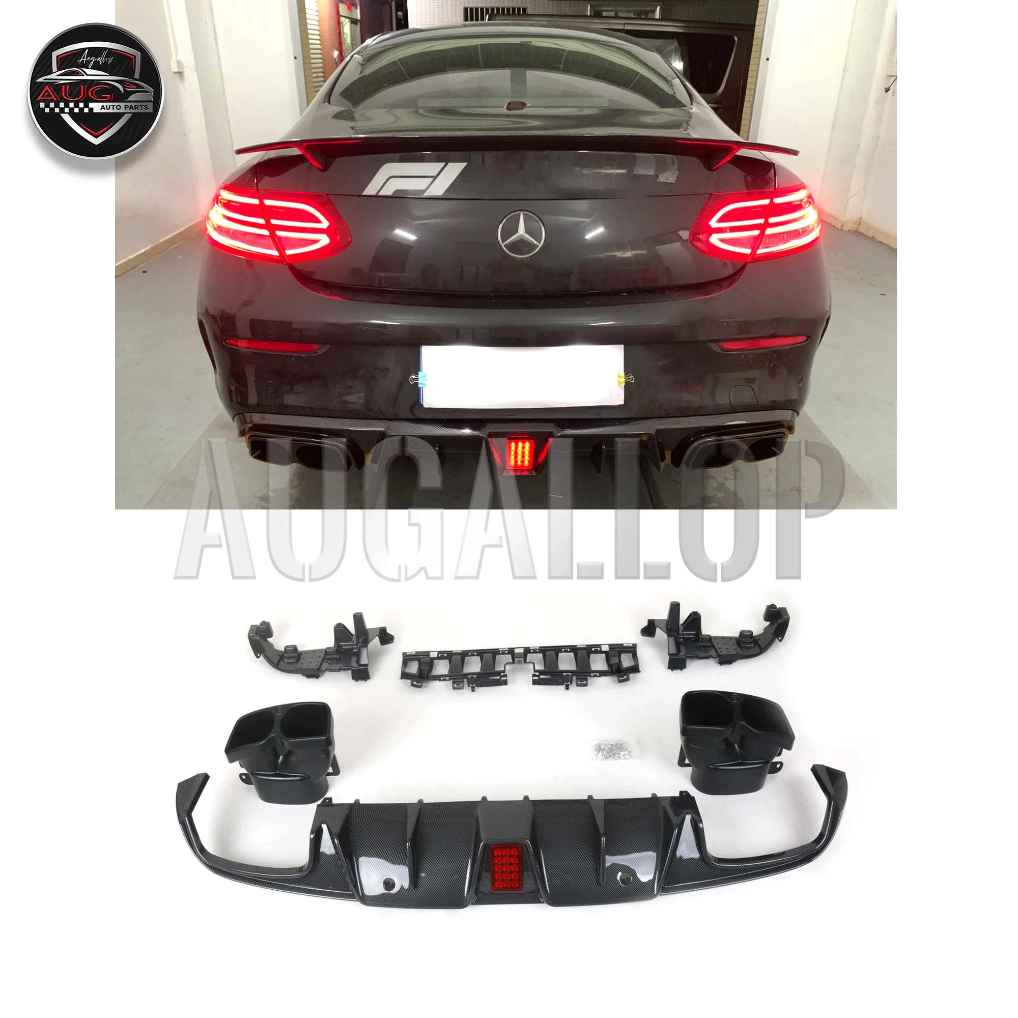 

For Mercedes-Benz C Series Two-Door Sports Coupe Upgrade Bright Black Water Transfer Brabus Rear Lip and Tail Throat (D139)