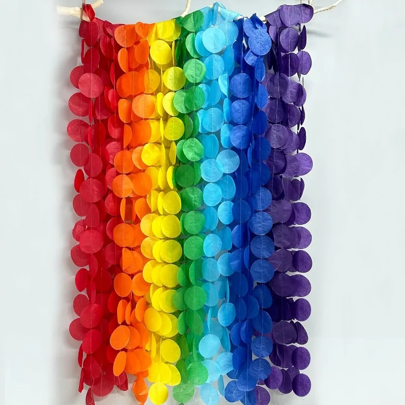 Rainbow Party Decorations Big Polka Dot Tissue Paper Backdrop Streamer Circle Hanging Garland for Fiesta Carnival Party Supplies
