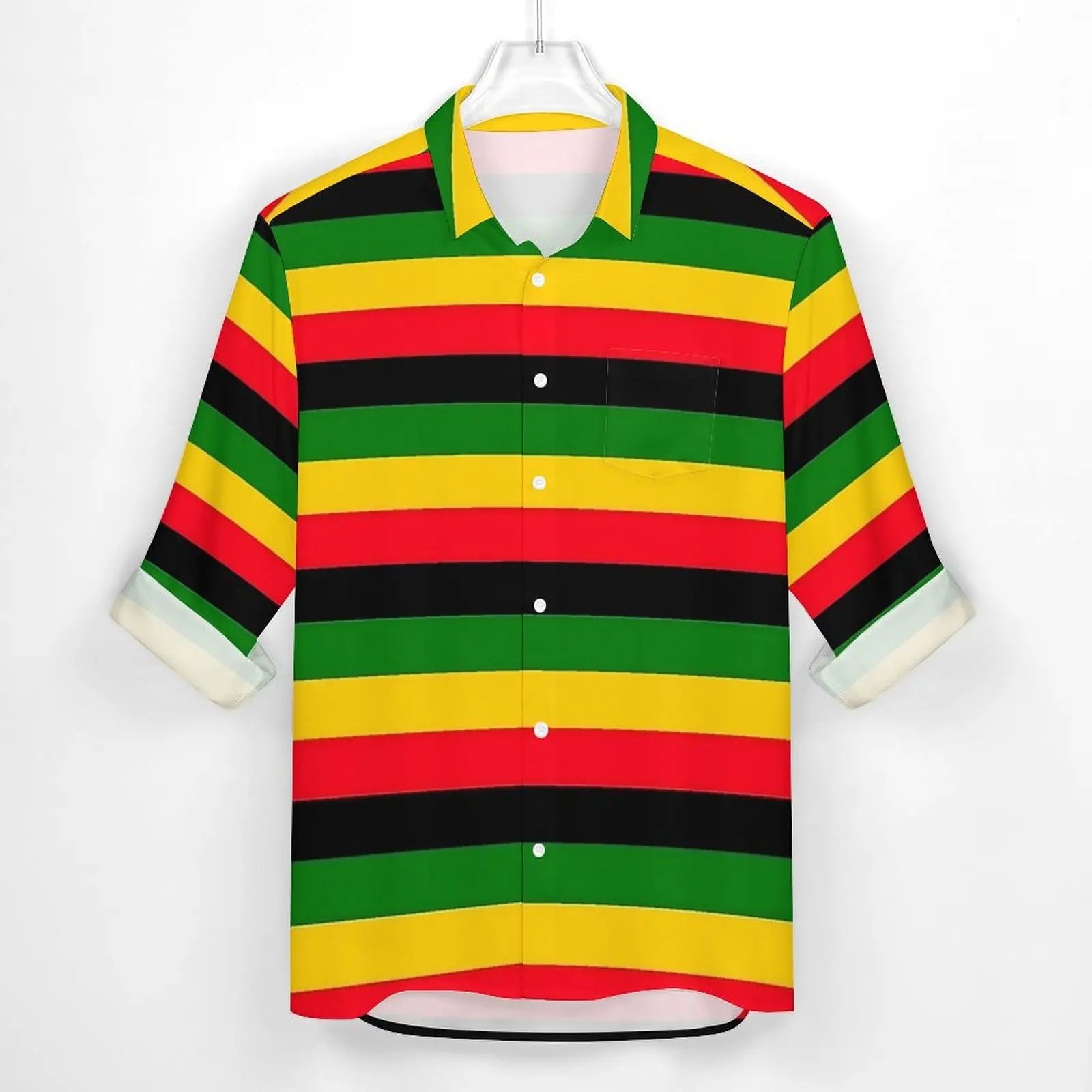 Jamaican Flag Street Casual Shirt Men Green Yellow Red Stripes Shirt Spring Vintage Blouses Long Sleeve Custom Oversized Clothes