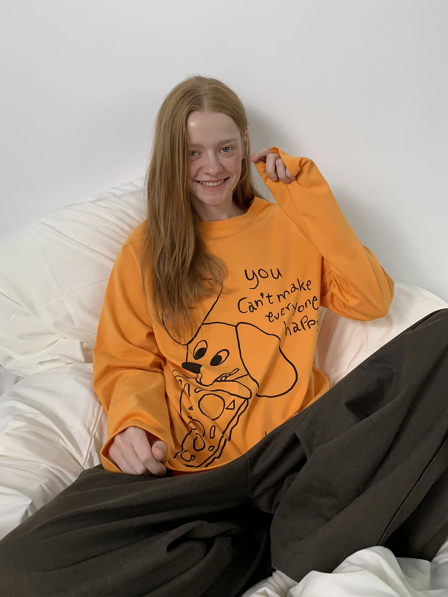 

Футболка с длинным рукавом Sapic House Pizza Declaration с принтом собаки, свободного кроя, универсальная, хлопковая, для женщин, повседневная уличная одежда