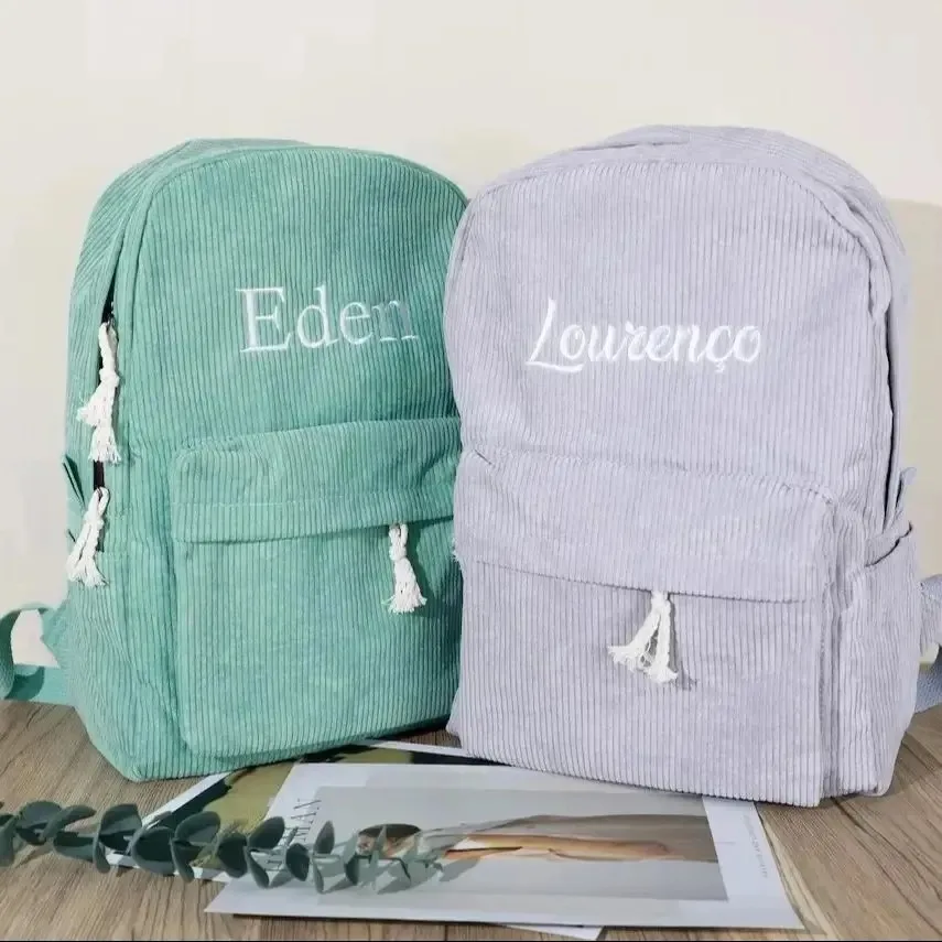 Personalized Toddler School Backpack - Embroidered Name Corduroy Bag, Kids Birthday Gift, Back to School Laptop Backpack for Chi