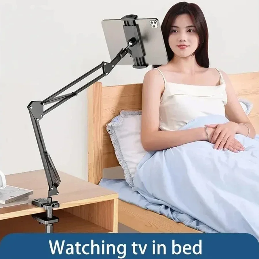4-12.9” Rotatable Tablet Stand Phone Stand Long Arm Metal 180° Adjustable Holder For iPad Pro Air Xiaomi iPhone Huawei Samsung