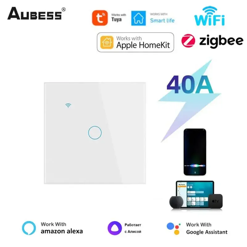 AUBESS Tuya Smart Boiler Switch Water Heater Homekit Wifi ZigBee 40A APP Alexa Google Home Voice Control Timer Home Automation