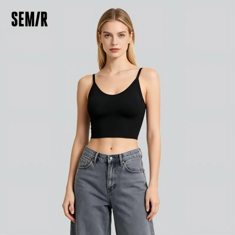 Semir Women Vest Built In Bra Pad Solid Color Thin Strap Ribbed Textured Comfortable Top 2026 Summer Wear