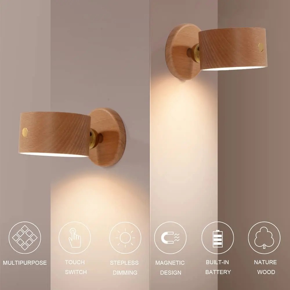 

LED Wall Sconce Battery Operated Wall Lights with USB Charging Port 360°Rotate Magnetic Ball Stepless Dimming LED Wall lamp