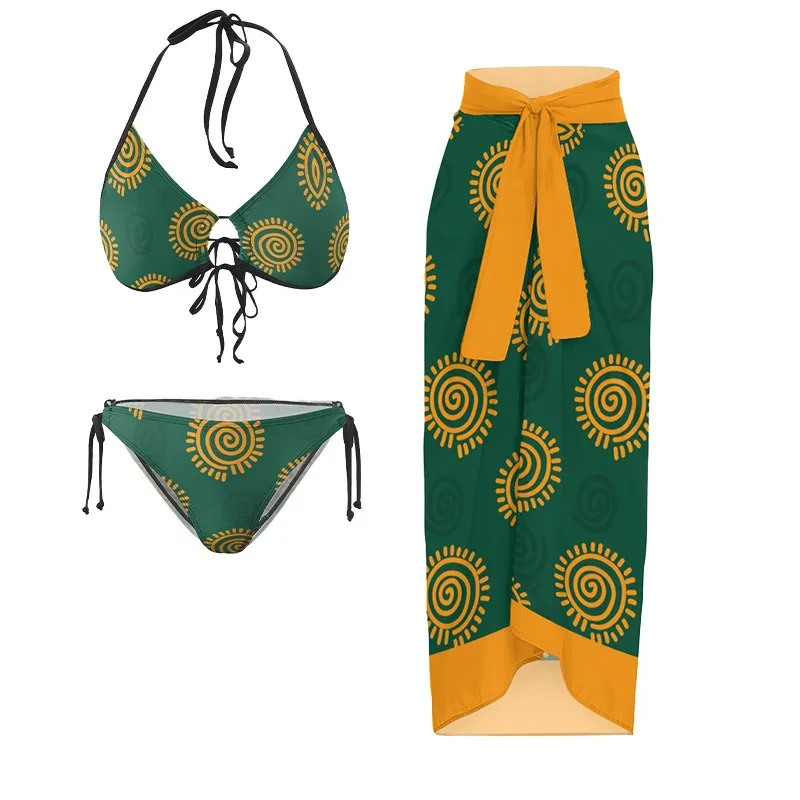 

Women Sexy Bikini 3Pcs Sets Summer Fashion Print Swimwear Lady Vacation Beach Bathing Suit Female Casual Swimsuit With Cover Up