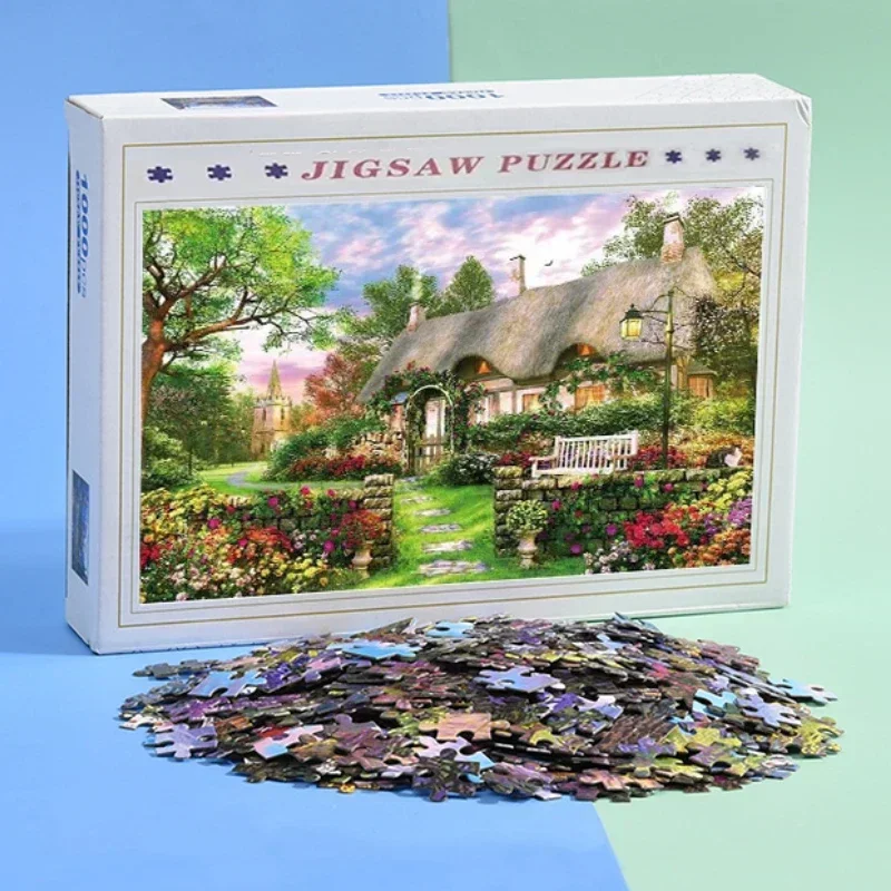 75*50cm Adult 1000 Pieces Paper Jigsaw Puzzle English Cottage Beautiful Landscape Paintings Stress Reducing Toys Christmas Gift