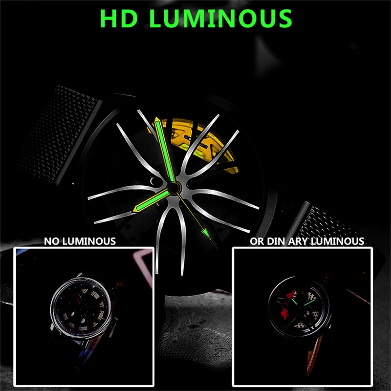 BORUSE Fashion Men's Car Wheel Watches Luminous Clock Luxury Men Mesh Belt Waterproof Quartz Watch relogio masculino