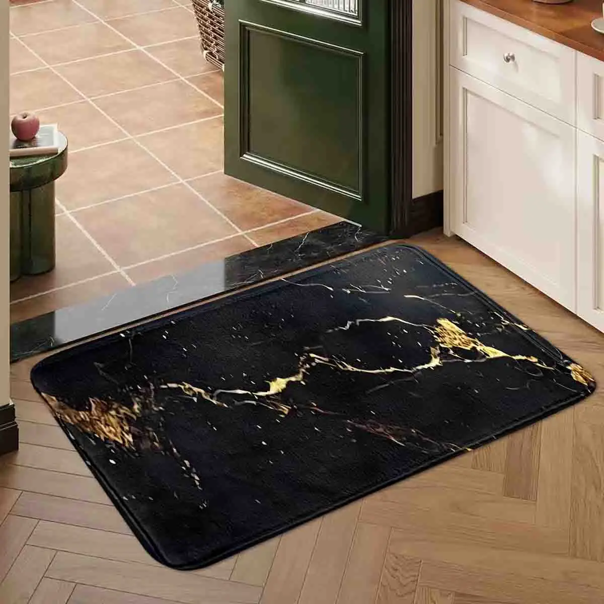 Scandinavian Style Black Gold Marble Pattern Carpet, Non-Slip, Water-Absorbent and Soft Foot Mats, Modern Simple Bathroom, Kitchen, Living Room Door Mats