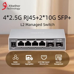 XikeStor SKS3200-4E2X 6 Ports Simple Managed Switch 4-Port 2.5G RJ45 2-Port 10G SFP+Ethernet Switch Fanless Plug and Play