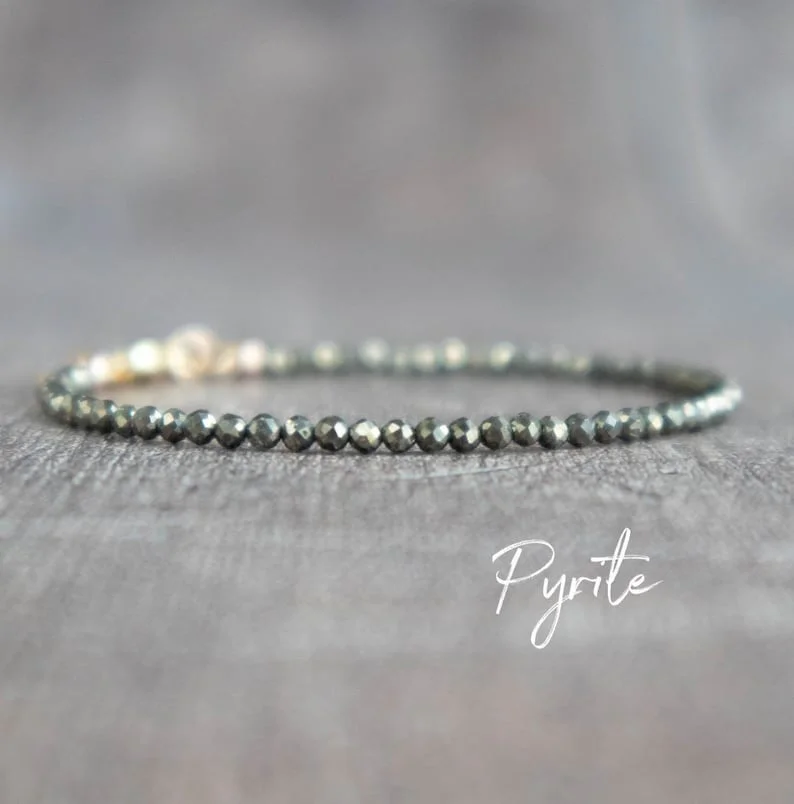 

Iron Pyrite Bracelet for Women, Abundance Bracelet, Handmade Jewelry, Adjustable Stackable Gemstone Protection Bracelets, Pyrite