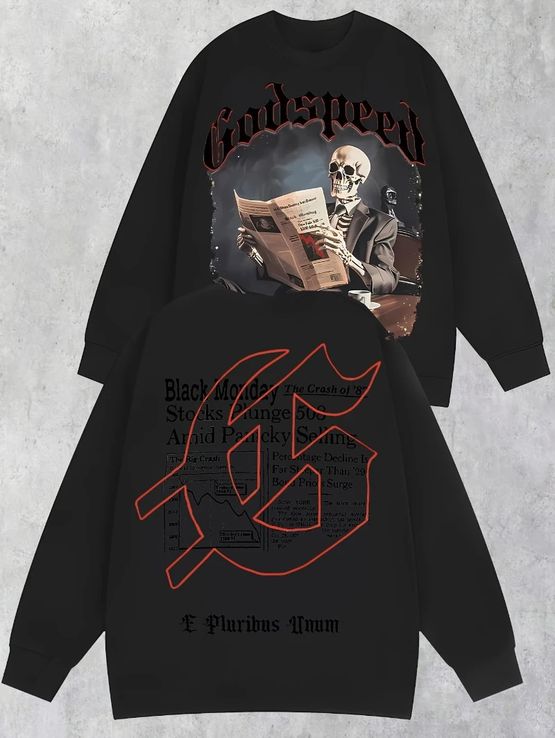 

Mens Punk Streetwear Graphic Print Sweatshirt Oversized 2025 Autumn Winter Round-neck Hoodie Is for Both Men and Women Top