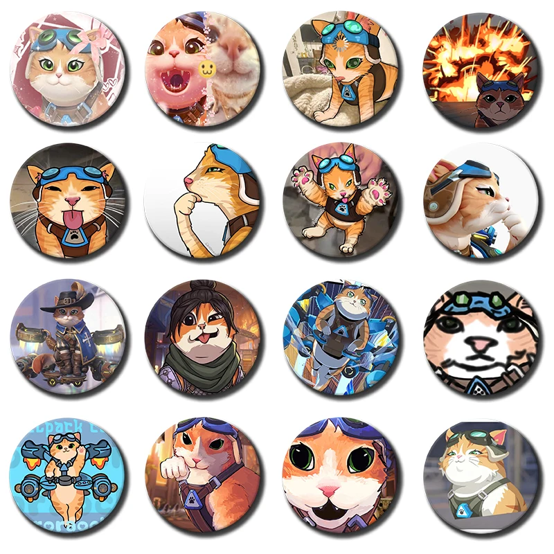 1PC Game K-Kiriko Jetpack Cat O-Overwatch HD Print 58mm Round Lapel Pins Pretty Derby Round Display Brooches Brooch Badges