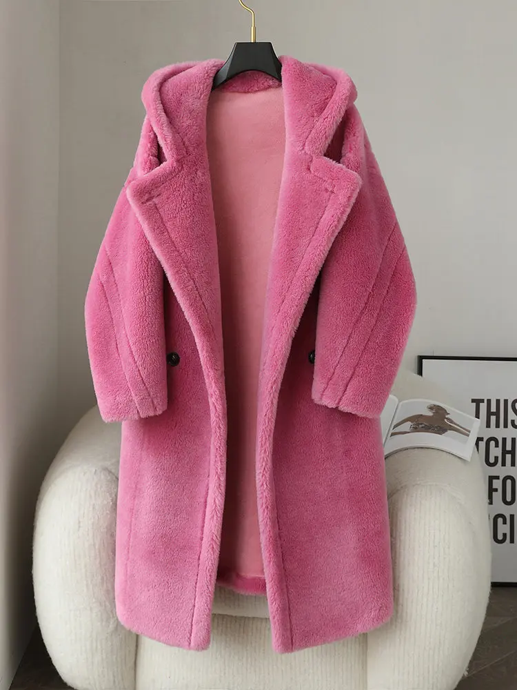 2025 New Teddy bear style coat for women, cut fleece and fur in one piece, lambskin hooded fur coat, mid-length style view 2