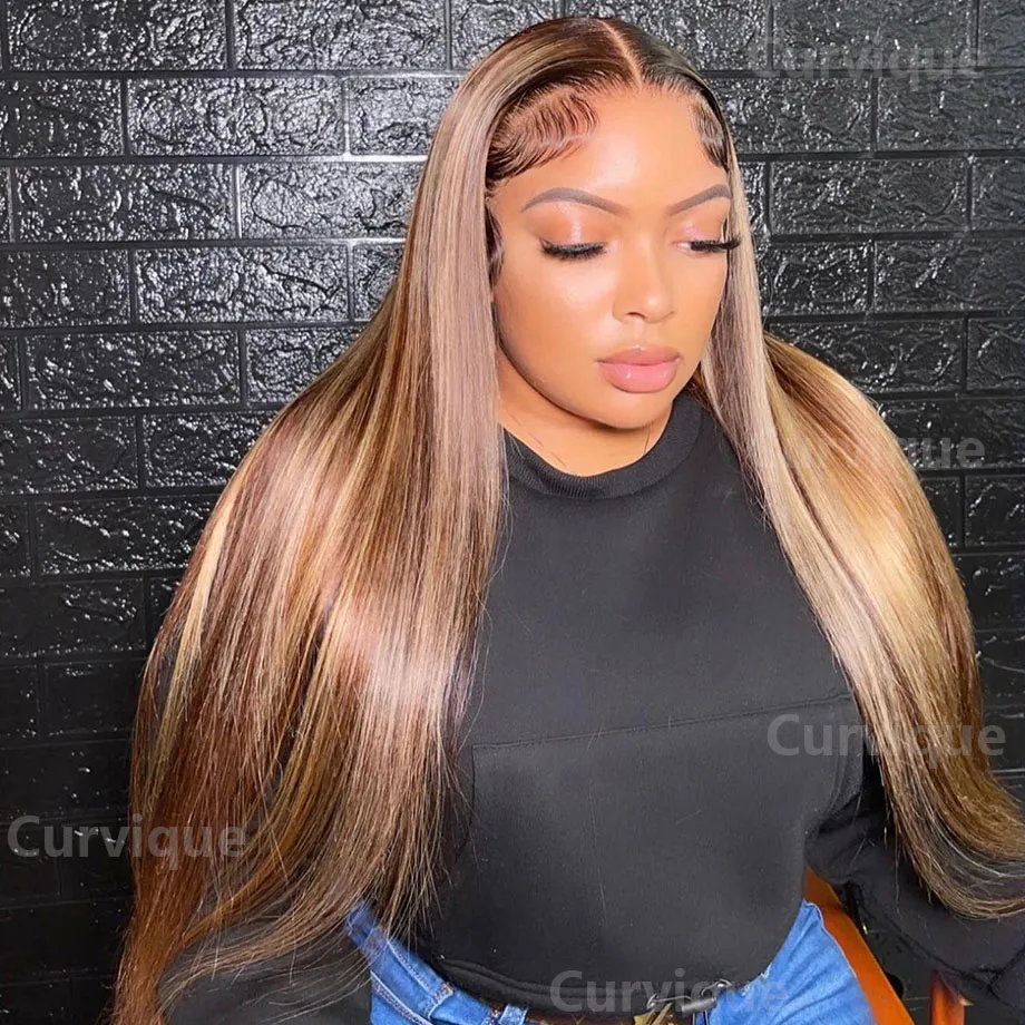 

Ombre Highlight 13x6 Hd Парик фронтальной части шнурка 30 36 дюймов Прямой парик фронта шнурка Цветной бразильский прозрачный парик шнурка 13x4 Hd