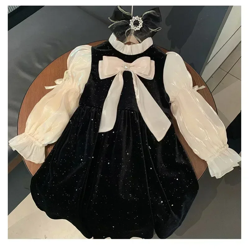 New Spring Autumn Girls Princess Velvet Elegant Girl Kids Birthday Dresses  Baby Casual 1-10Ys Vestidos Clothes