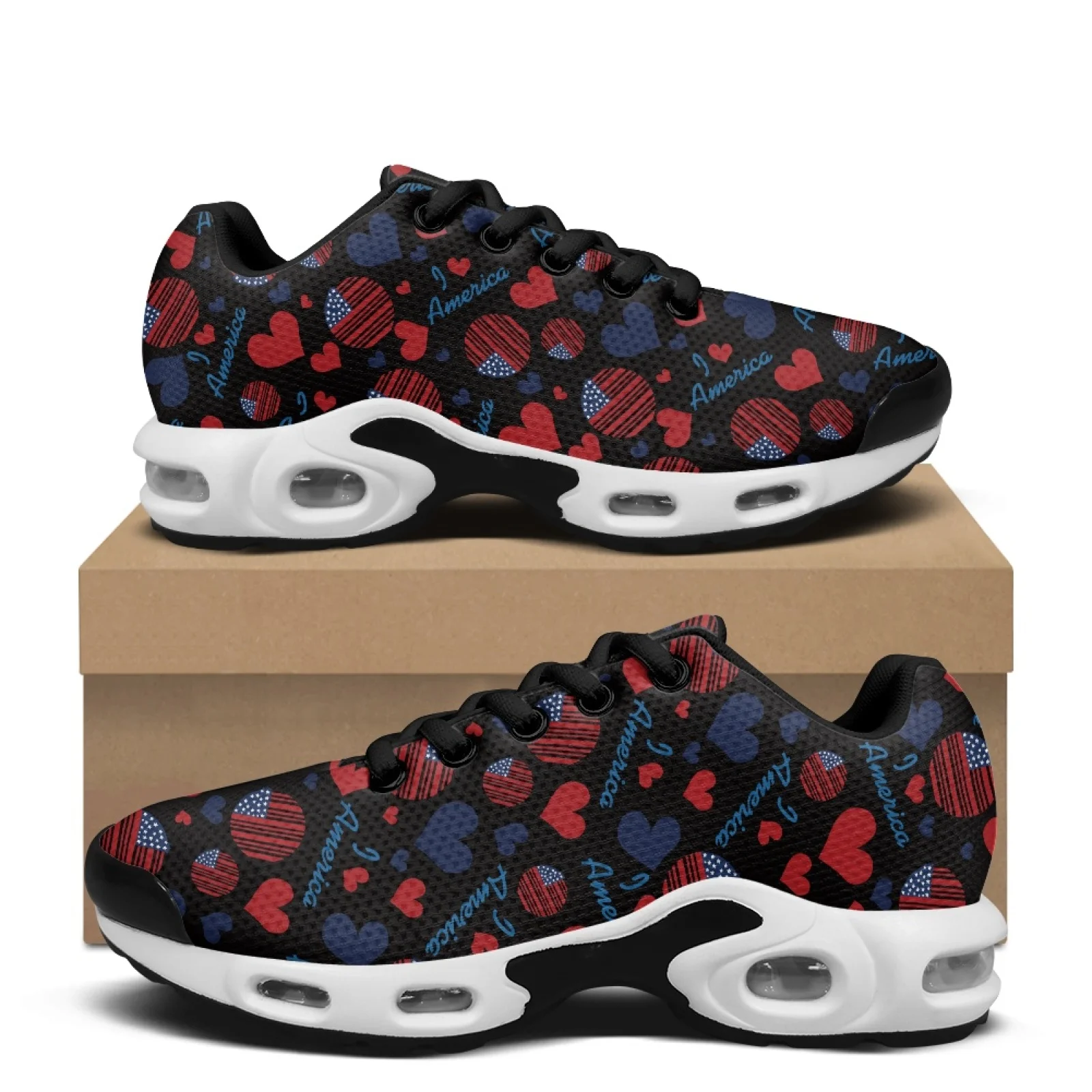 PENSTROLL Air Cushion Tennis Sneakers Lightweight Cross Trainers Shoes for Sports Mens America Hearts Pouch