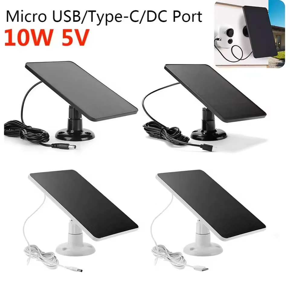 10W 5V Solar Panel Micro USB & USB-C Port Solar Charging Panel 9.8 Ft Charging Cable for Security Camera for Eufycam 3C/2C/2 Pro