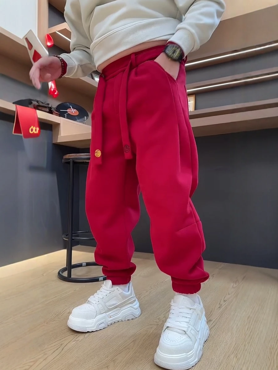 

Мужские комфортные брюки Ele с вышивкой, праздничные спортивные штаны со средней посадкой, зауженные повседневные брюки для мужчин на зимний сезон