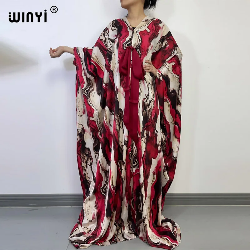 Europe 2022 autumn WINYI summer elegant Sexy beach comfortable Abstract printing women's robes long beach V-neck Bohemian dress