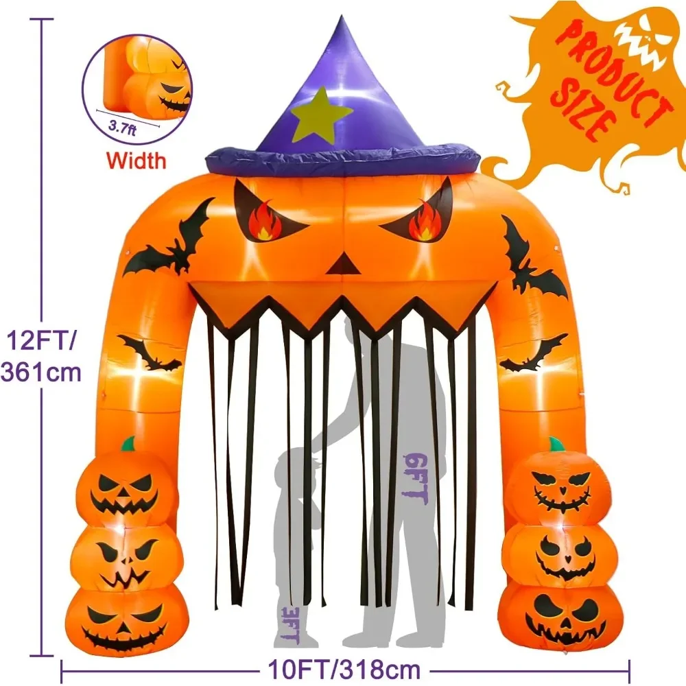 

12FT Tall Halloweens Inflatables Archway Giant Halloween Arch, Pumpkin Halloweens Blow up with Built-in LED Lights for Halloween