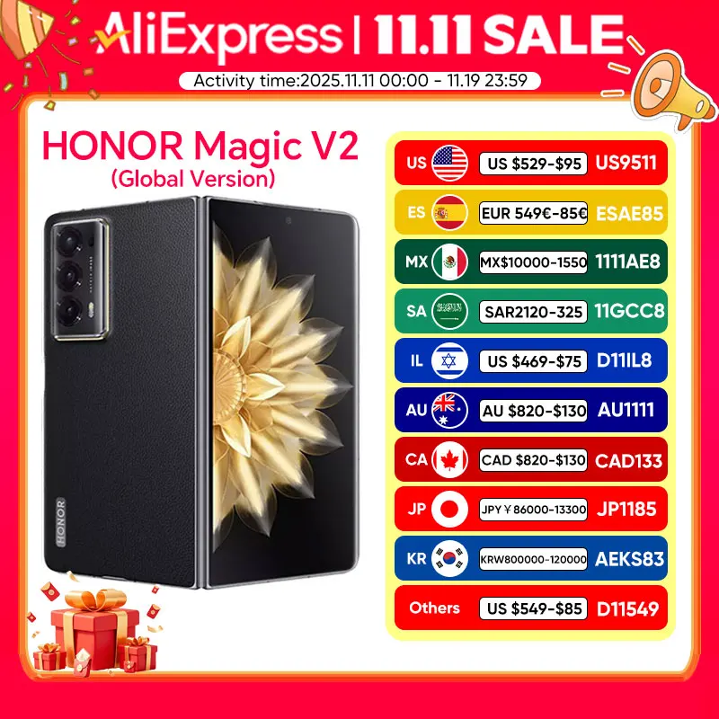 هاتف ذكي HONOR Magic V2 الإصدار العالمي 5G بشاشة 7.92 بوصة شاشة OLED قابلة للطي 120 هرتز 50 ميجابكسل كاميرات خلفية سنابدراجون 8 Gen 2 5000mAh 66 وات #1