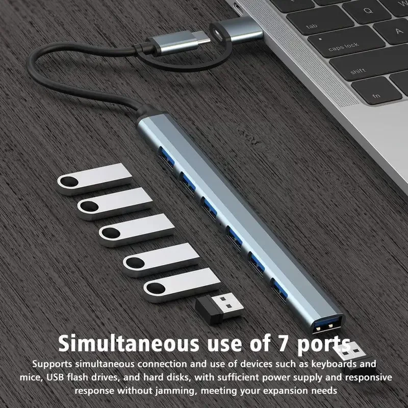 

7-in-2 USB HUB Type C HUB Multi USB Splitter Adapter OTG USB to 3.0 for Macbook 13 15 Air Mi PC Laptop
