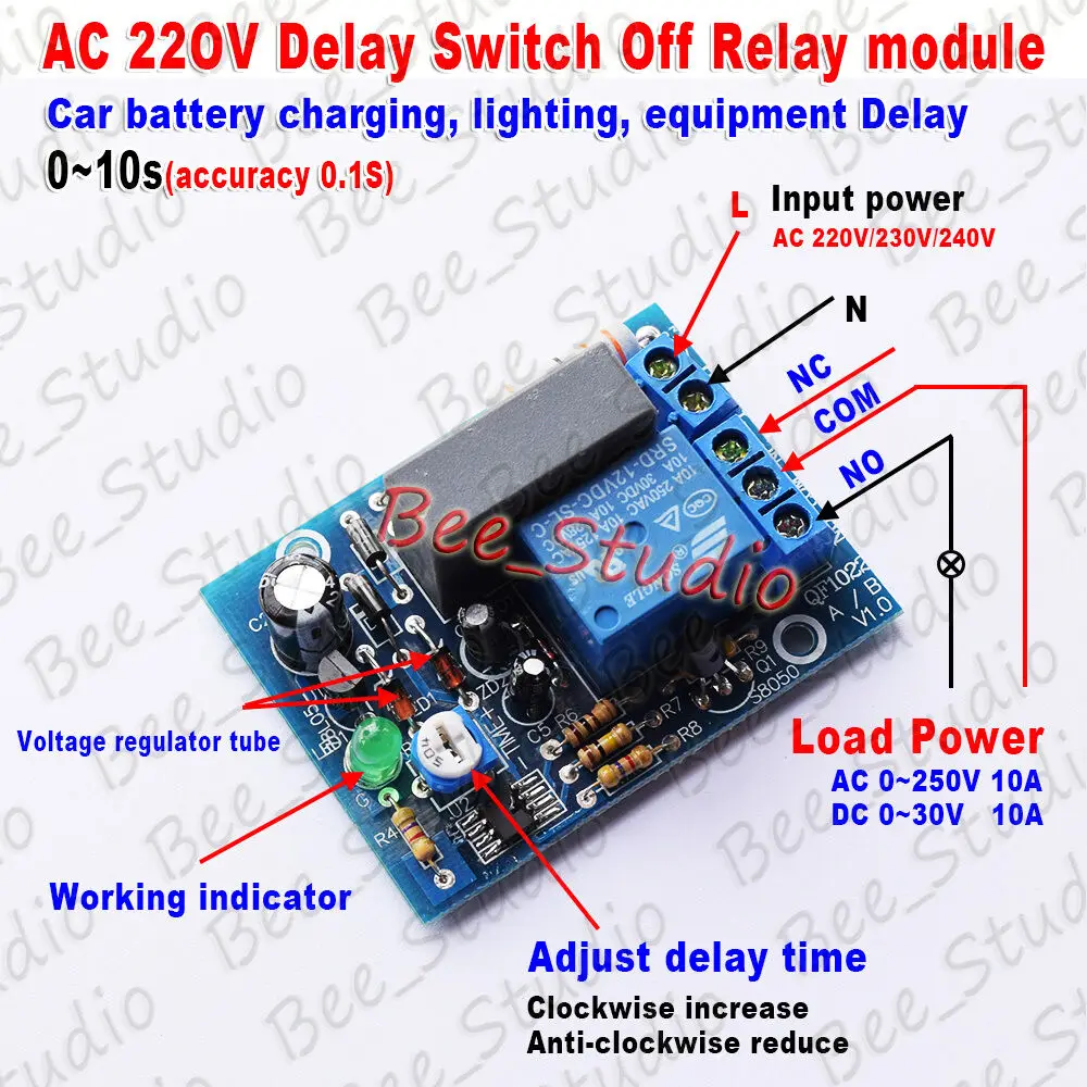 AC 220V 230V Adjustable Timer Delay Switch Turn Off Time Control Relay Module 0-10s 0-10min 0-100min 0-10h Switch Timer 220v