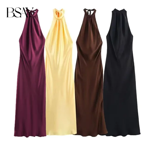 Imagen 1 del producto BSAY moda cuello colgante Bareback Sexy otoño nuevo estilo 2025 vestido de textura de seda para mujer vestido de noche francés