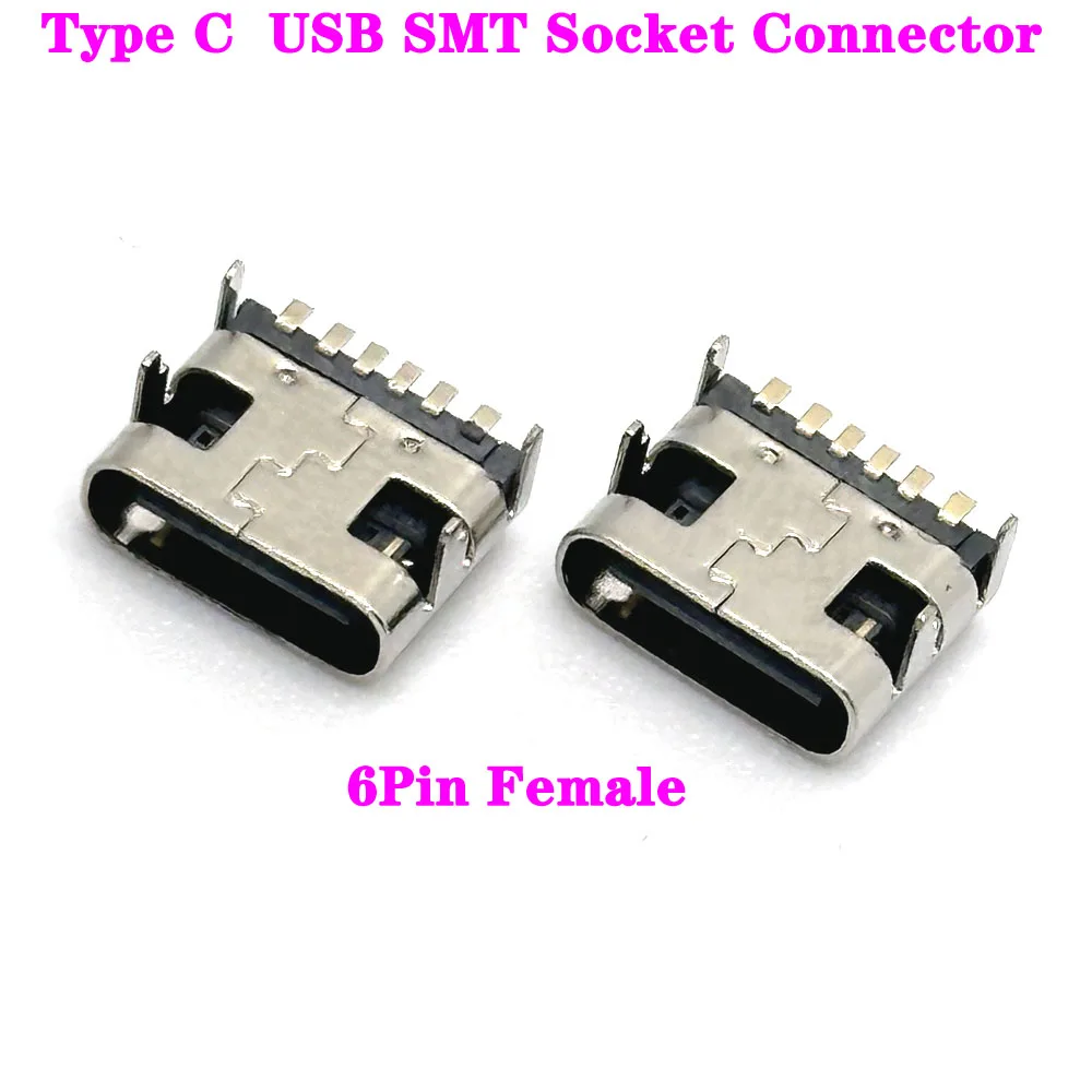 Type C USB SMT Socket Connector USB 3.1 Type-C 6Pin Female Placement SMD DIP For PCB design DIY high current charging