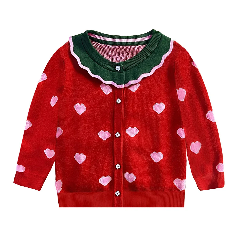 VIKITA Mädchen Weihnachten Rot Grün Strickjacken Teenager Herzform Druck Entzückende Gemütliche Stilvolle Warme Pullover Mädchen Outwear Geschenk Outfits – Detail 6