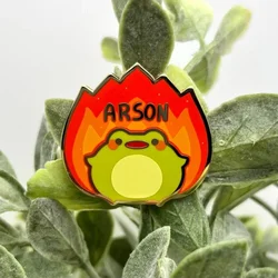 Cute Cartoon Arson Frog hard Enamel Pin Funny Metal Badge Brooch for Jewelry Accessory