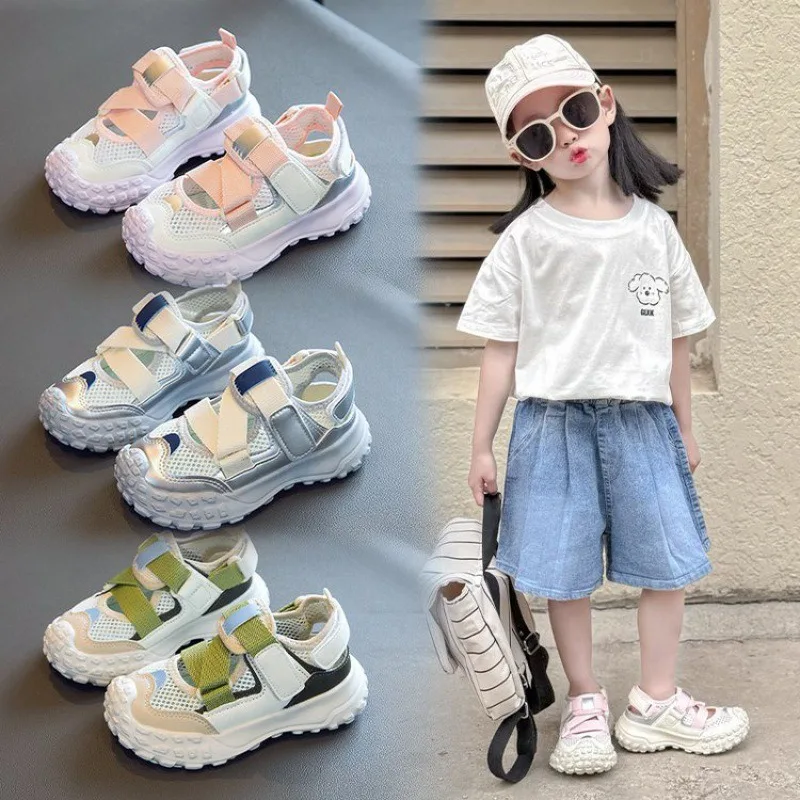 Children\'s Summer Sandals Boys Girls Causal Sports Shoes Fashion Mesh Breathable Kids Cut-outs Running Sandals Chunky Non-slip