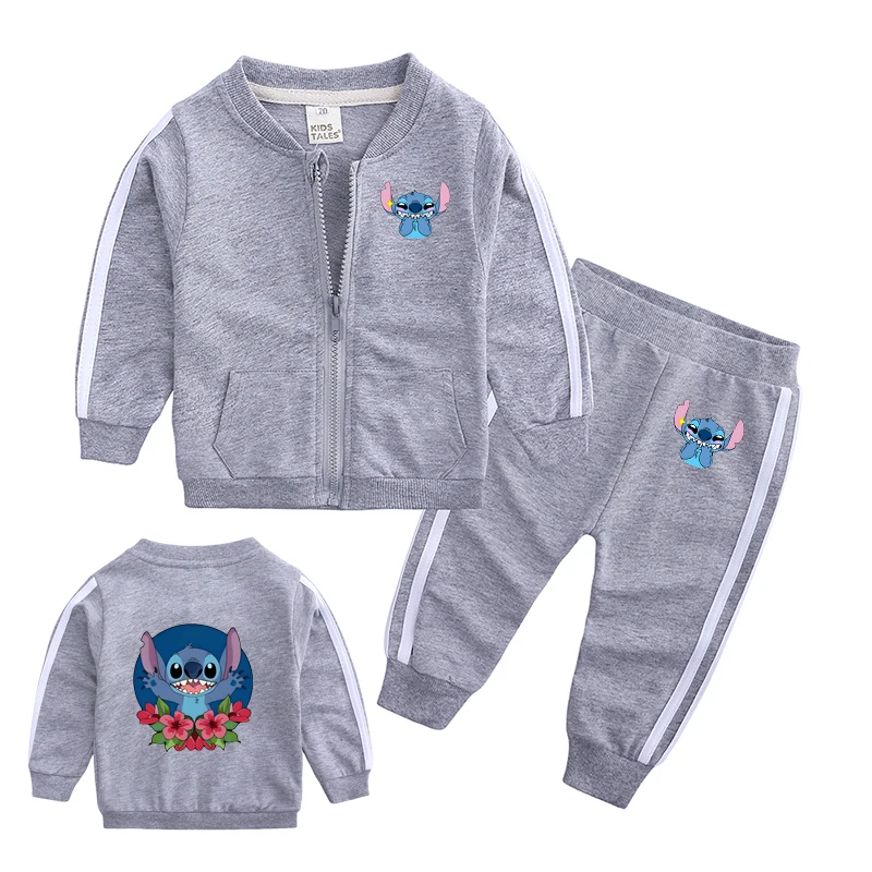 Stitch 2025, Kinder- und Mädchen-Sweatsuit, Kleinkind-Kapuzenpullover mit Reißverschluss, Jacke und Hose, Set für Kinder, Trainingsanzug-Outfit
