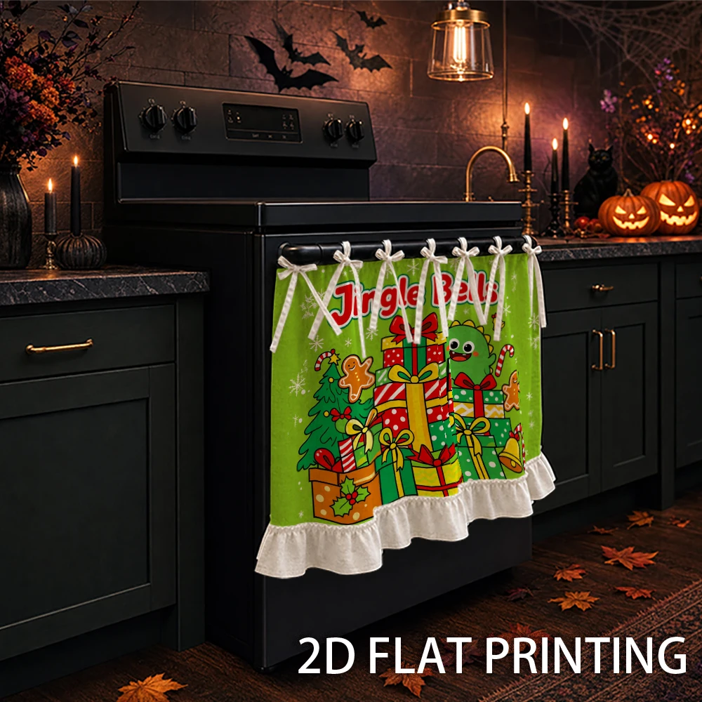 1PC Christmas kitchen stove curtain-cabinet curtain-apron. Printed with cute dinosaurs, gift boxes and gingerbread men. Can be u