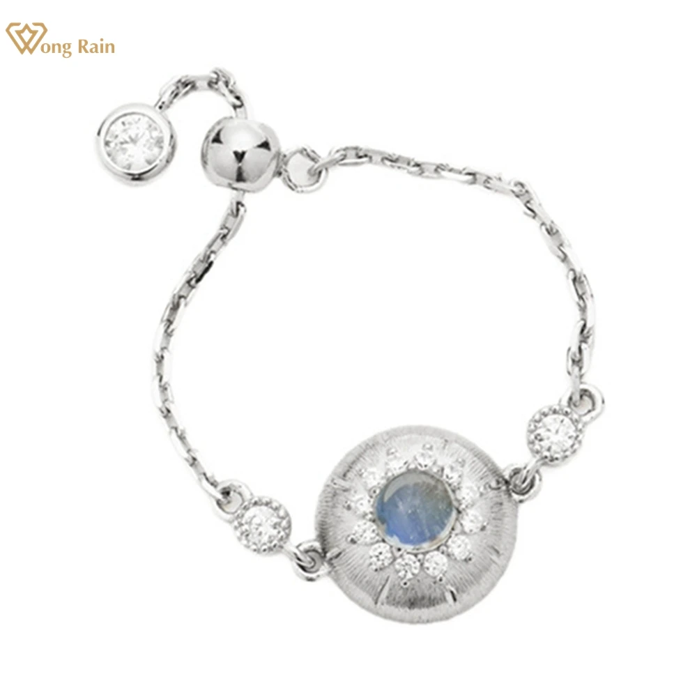 

Wong Rain Vintage 100% 925 Sterling Silver Sparkling Blue Moonstone Gemstone Adjustable Rings Fine Jewelry Anniversary Gifts